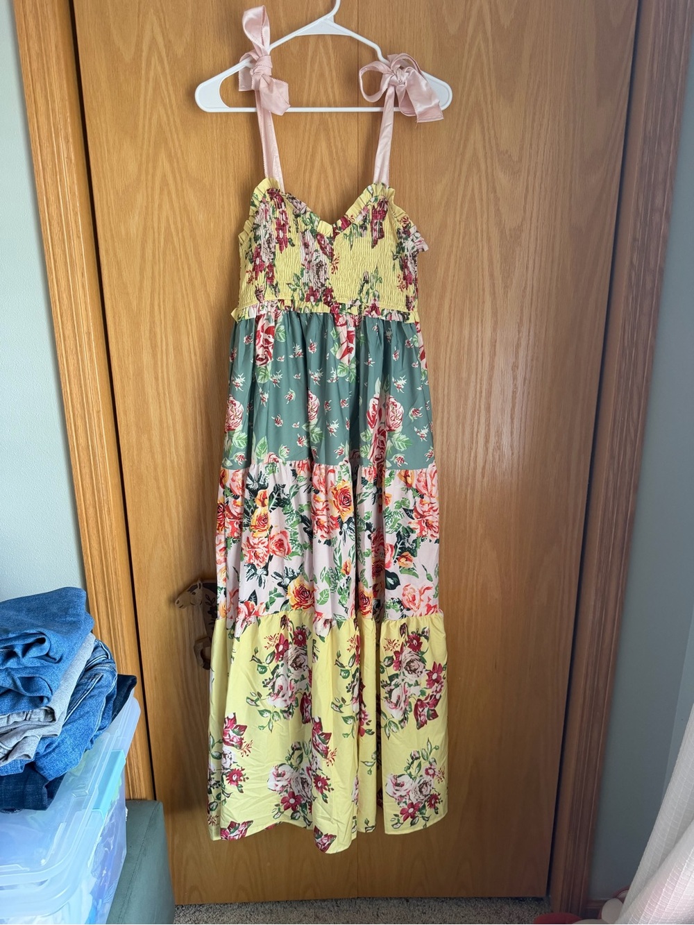 Source Unknown Yellow Floral Sundress with Pink and Green Accents